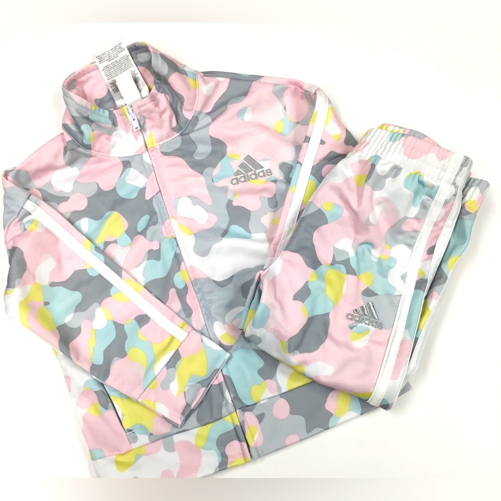 Adidas Pink Camouflage Track Suit 2T Pink Blue Sporty Athletic Casual